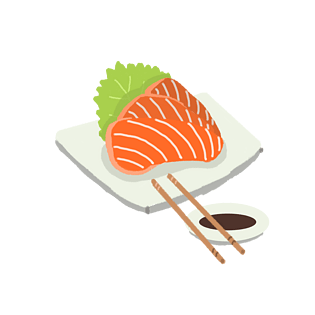 日式料理卡通手绘三文鱼刺身png