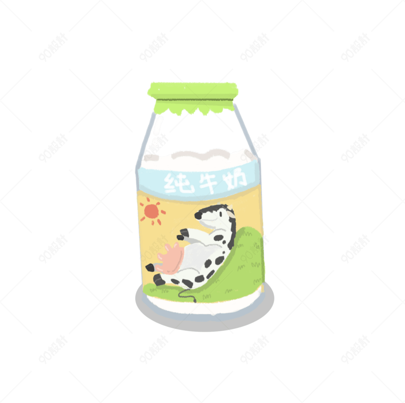 日式卡通手绘瓶装纯牛奶png