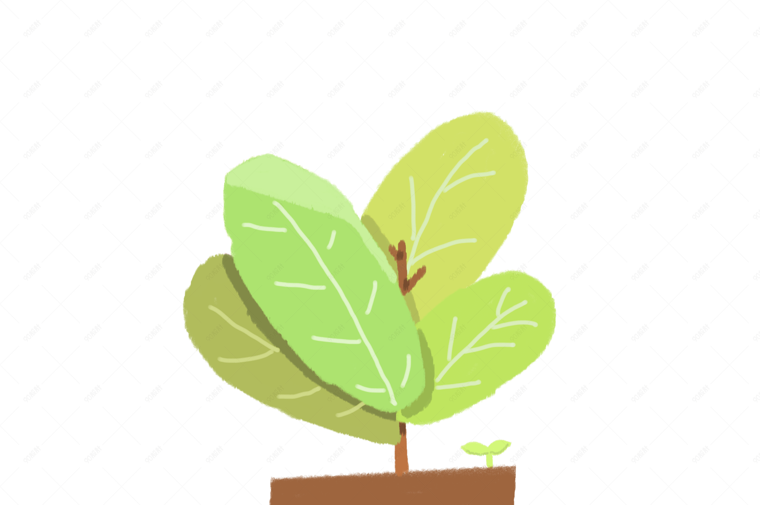 绿色植物日式卡通手绘树苗盆栽png