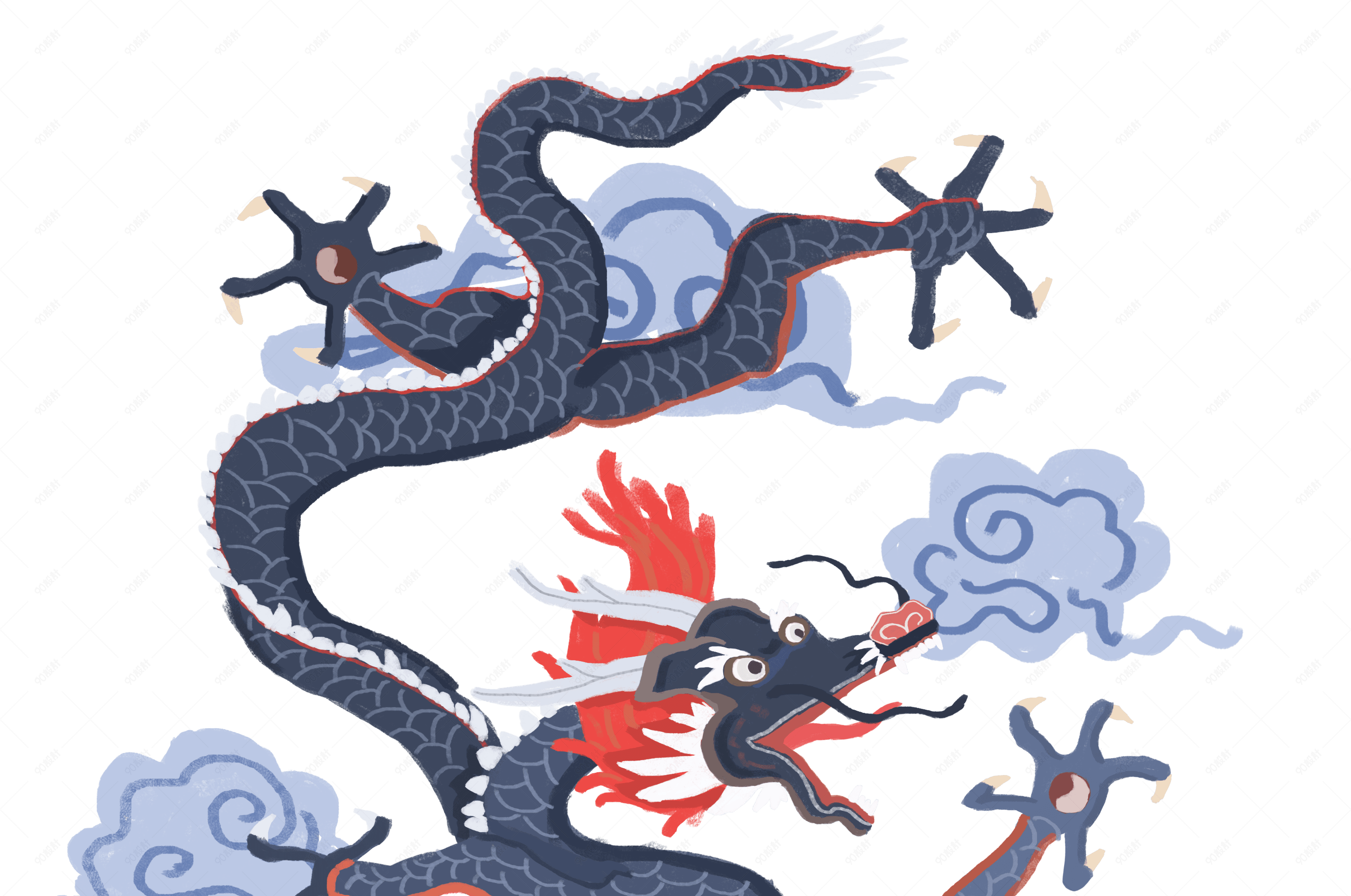 国潮系列手绘国风中国龙纹png