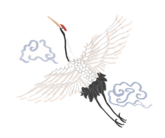 国潮系列手绘国风仙鹤祥云png