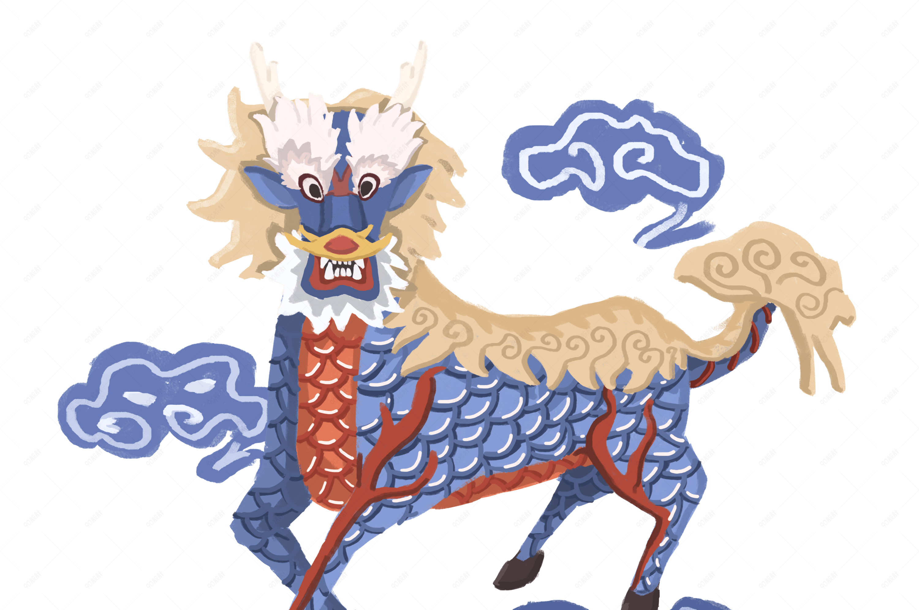 国潮系列手绘国风国潮麒麟png