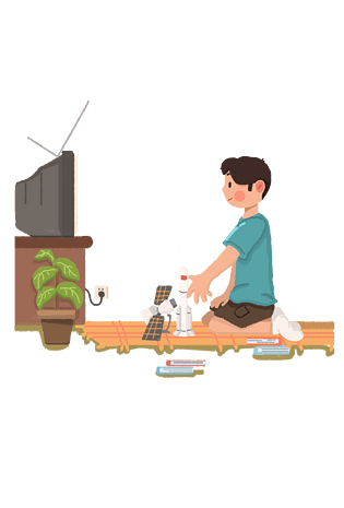 儿童节日式手绘卡通儿童节看电视png