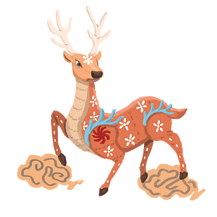 国潮系列手绘中国风梅花鹿祥云png