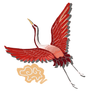 国潮手绘中国风赤朱红色一品仙鹤祥云png