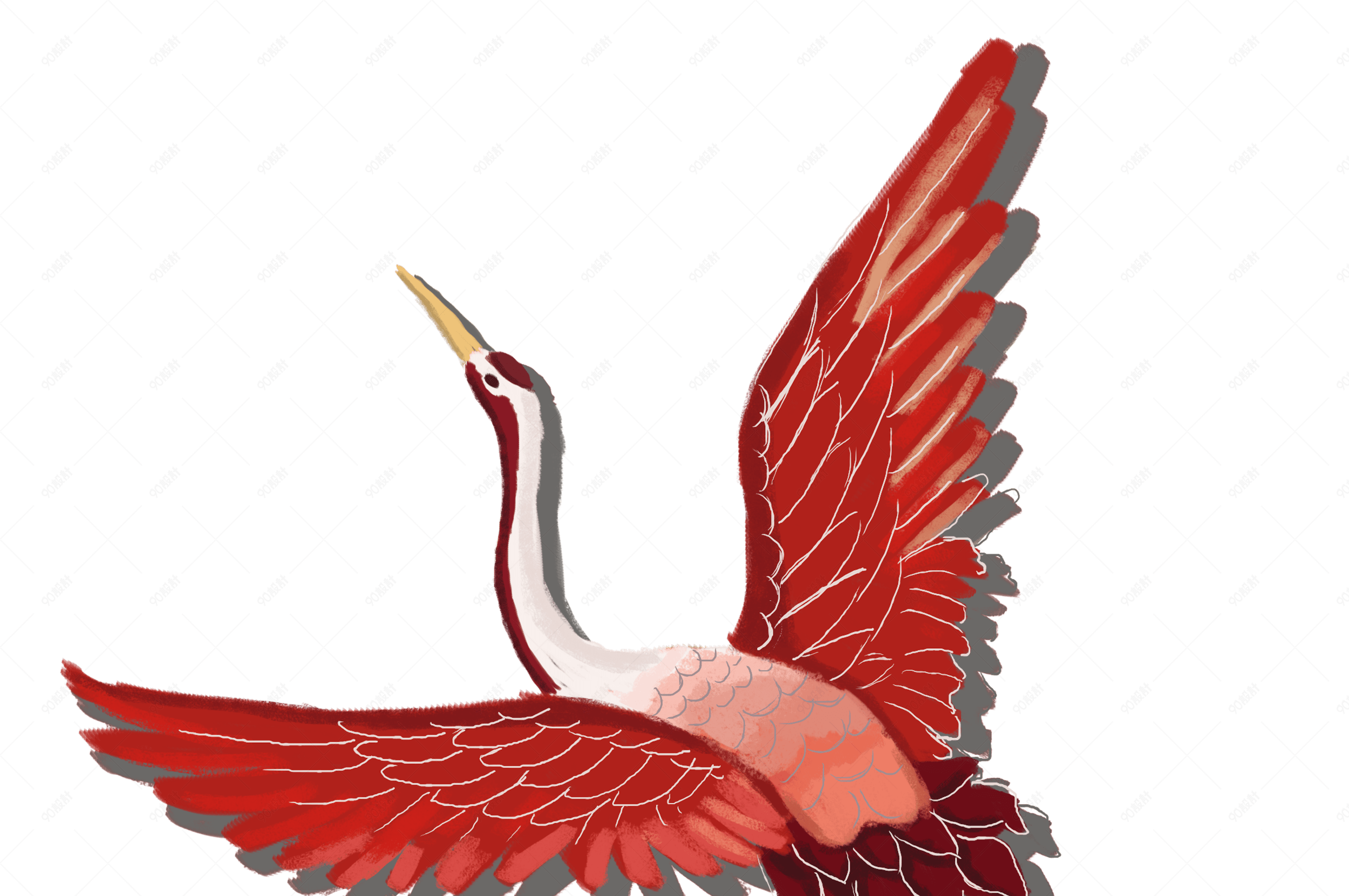 国潮手绘中国风赤朱红色一品仙鹤祥云png