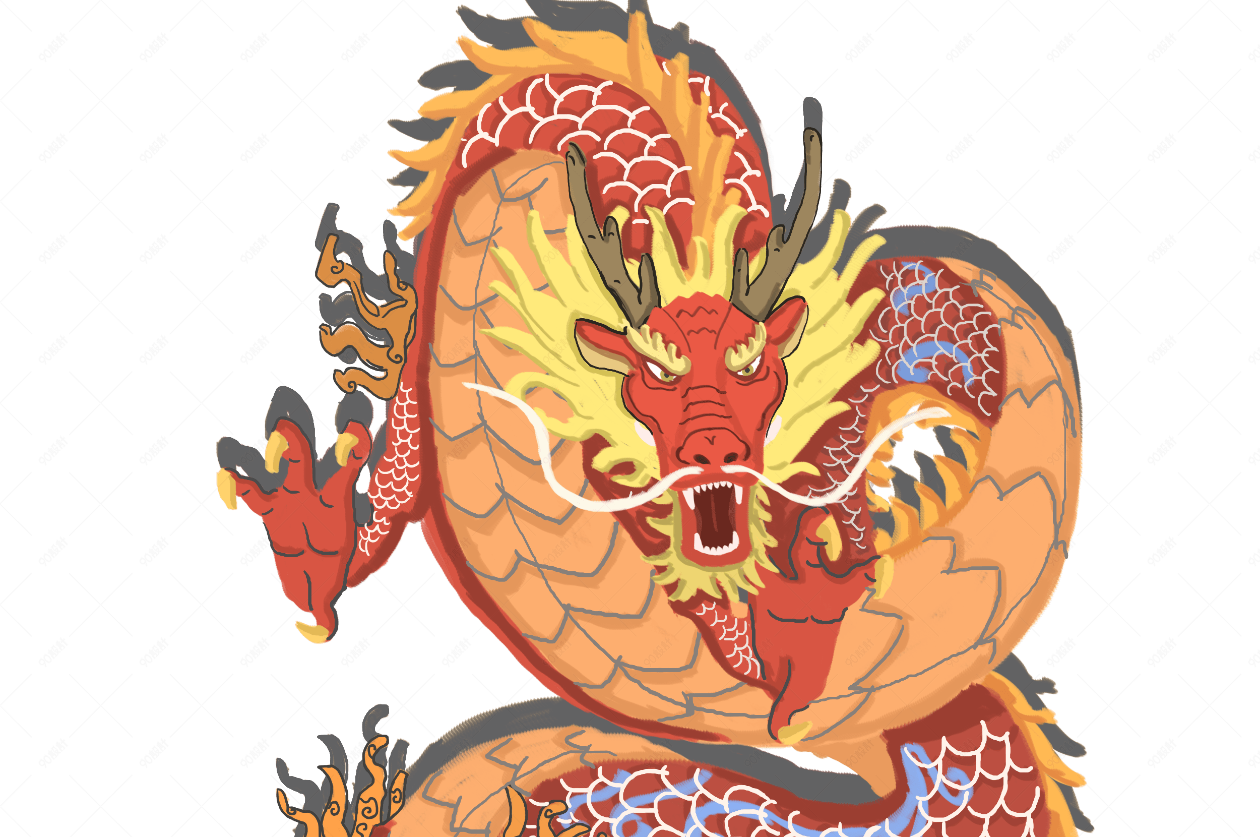 国潮系列中国风手绘中国龙祥云纹png