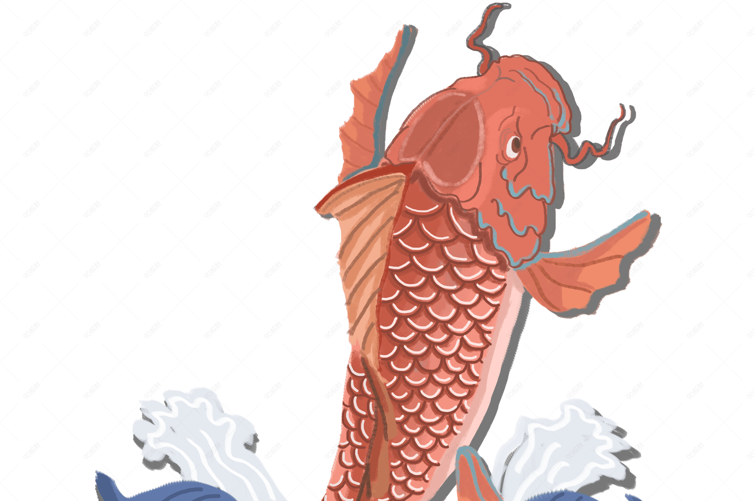 国潮系列手绘中国风鲤鱼锦鲤水花纹png