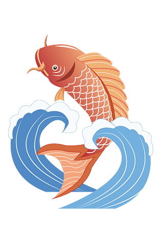 国潮系列中国风红鲤鱼海浪png