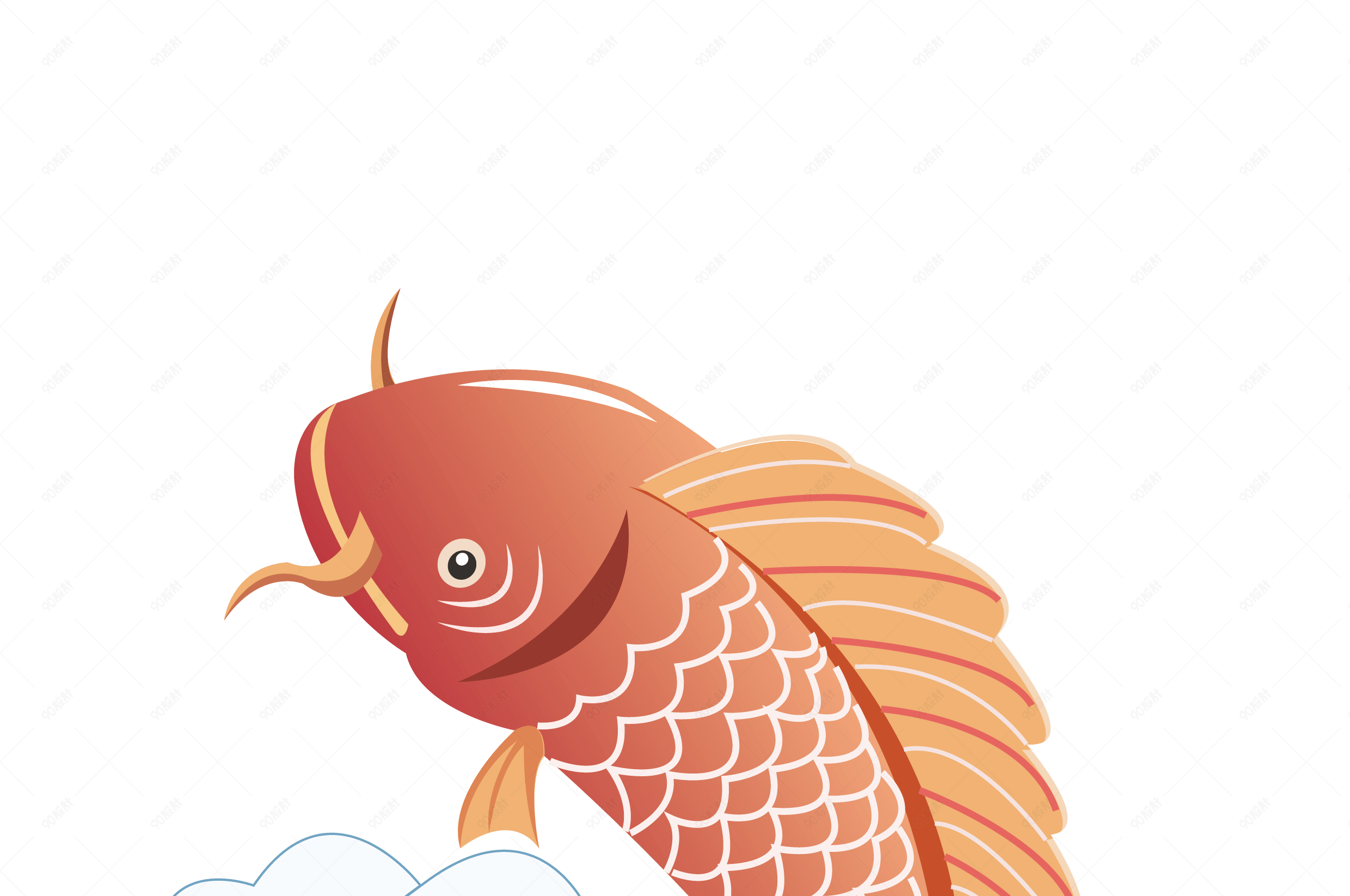 国潮系列中国风红鲤鱼海浪png