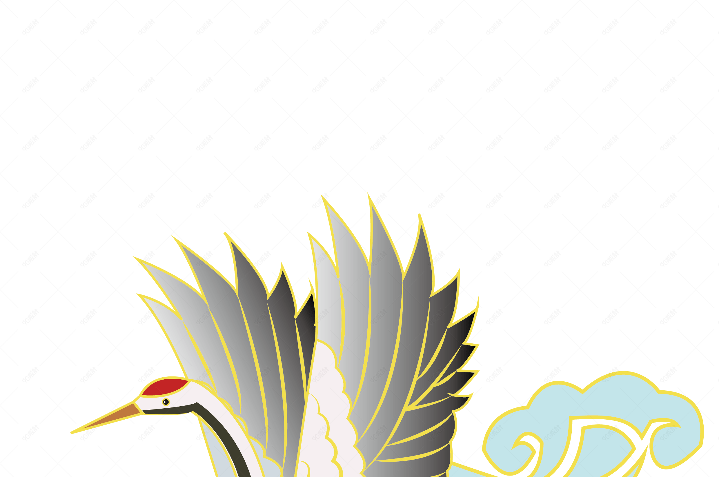 国潮系列中国风云中一品仙鹤祥云png