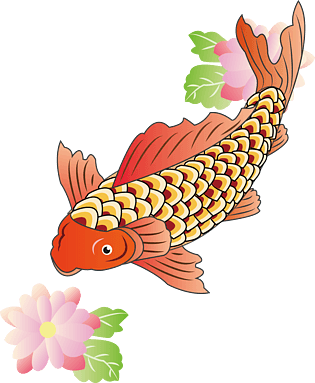 国潮系列中国风红鲤鱼牡丹花png