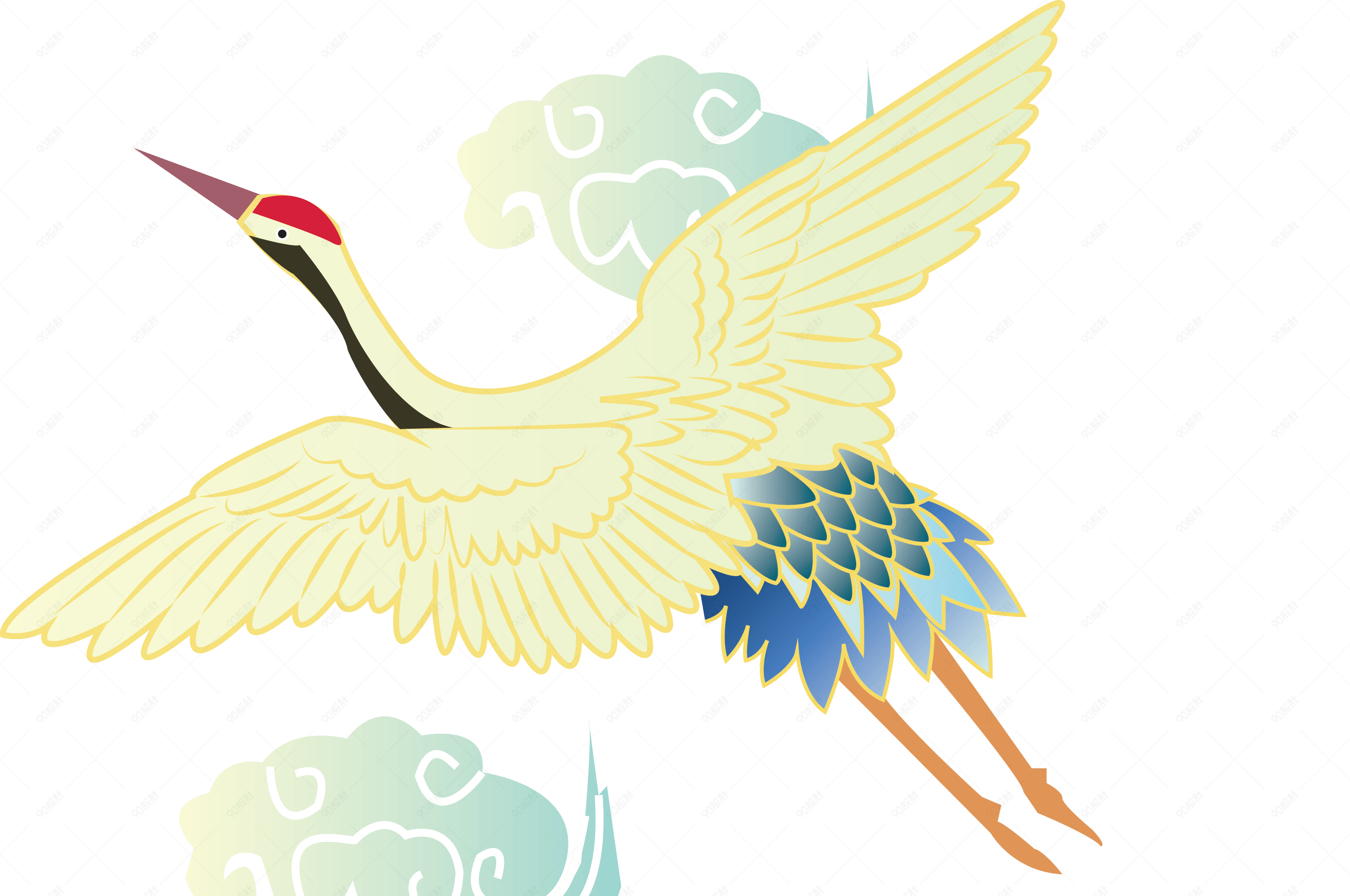 国潮系列中国风一品仙鹤祥云png