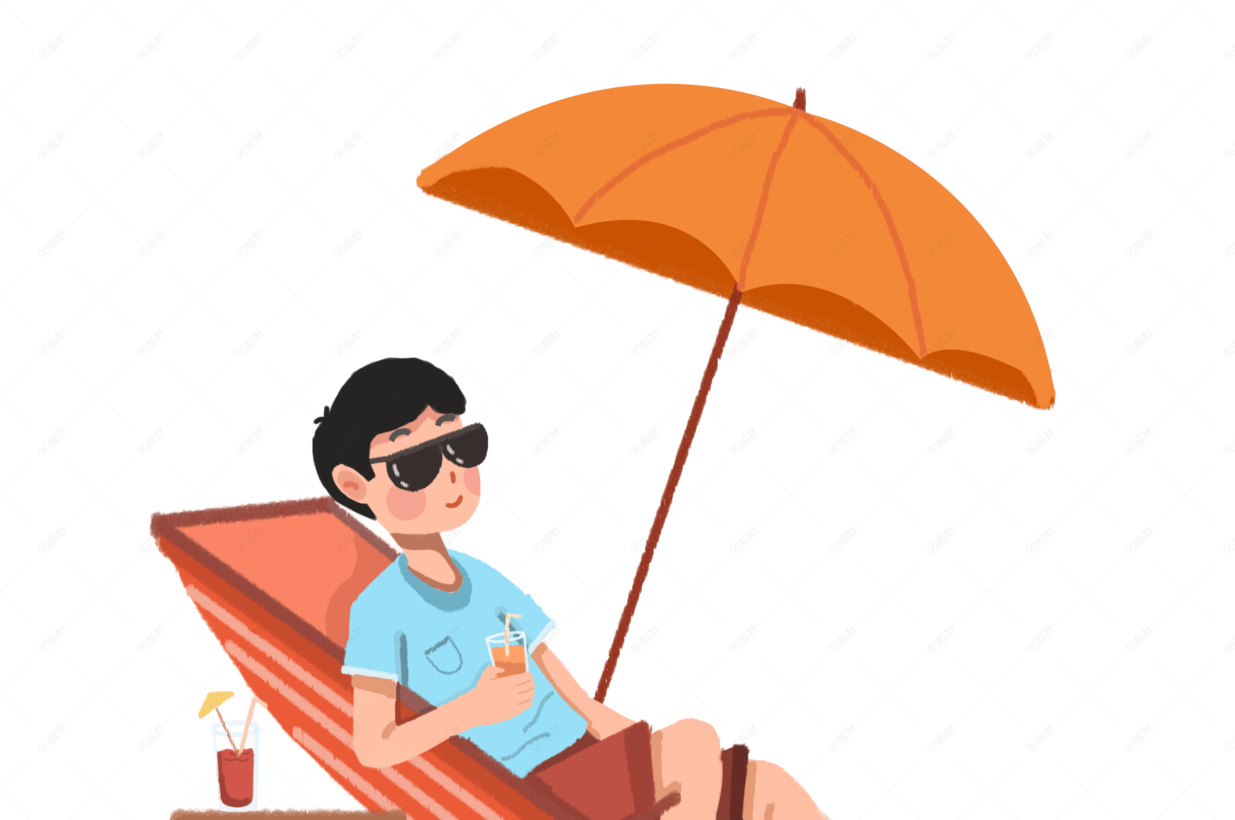 清凉夏日日式手绘卡通夏日休闲乘凉png