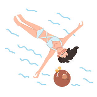 暑期休闲日式手绘卡通女生游泳漂流png