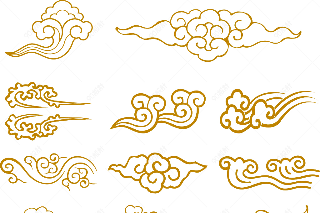 中国古典祥云云纹图案装饰金色免抠