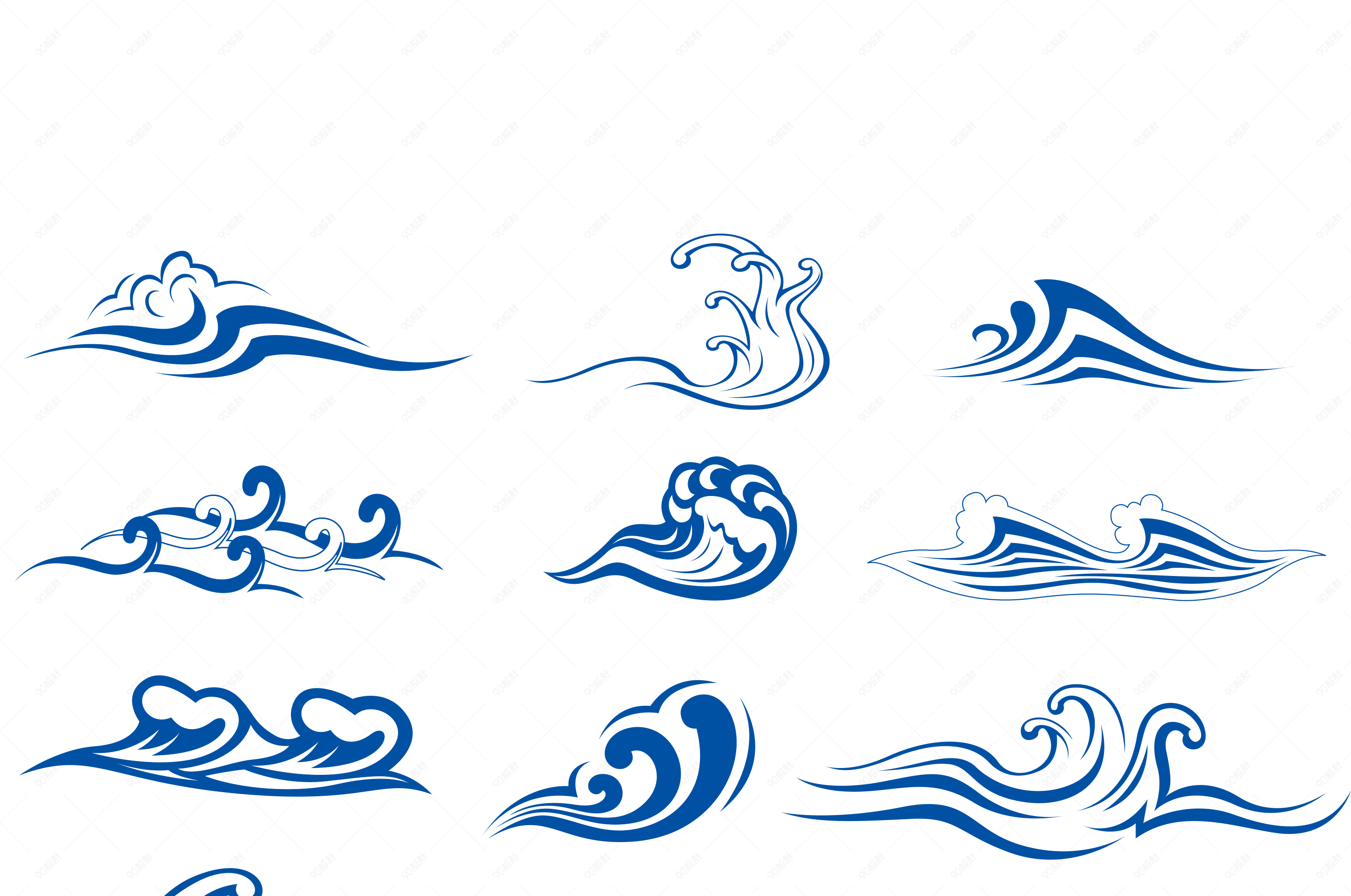 蓝色海浪浪花动感矢量高清中国风日系古典