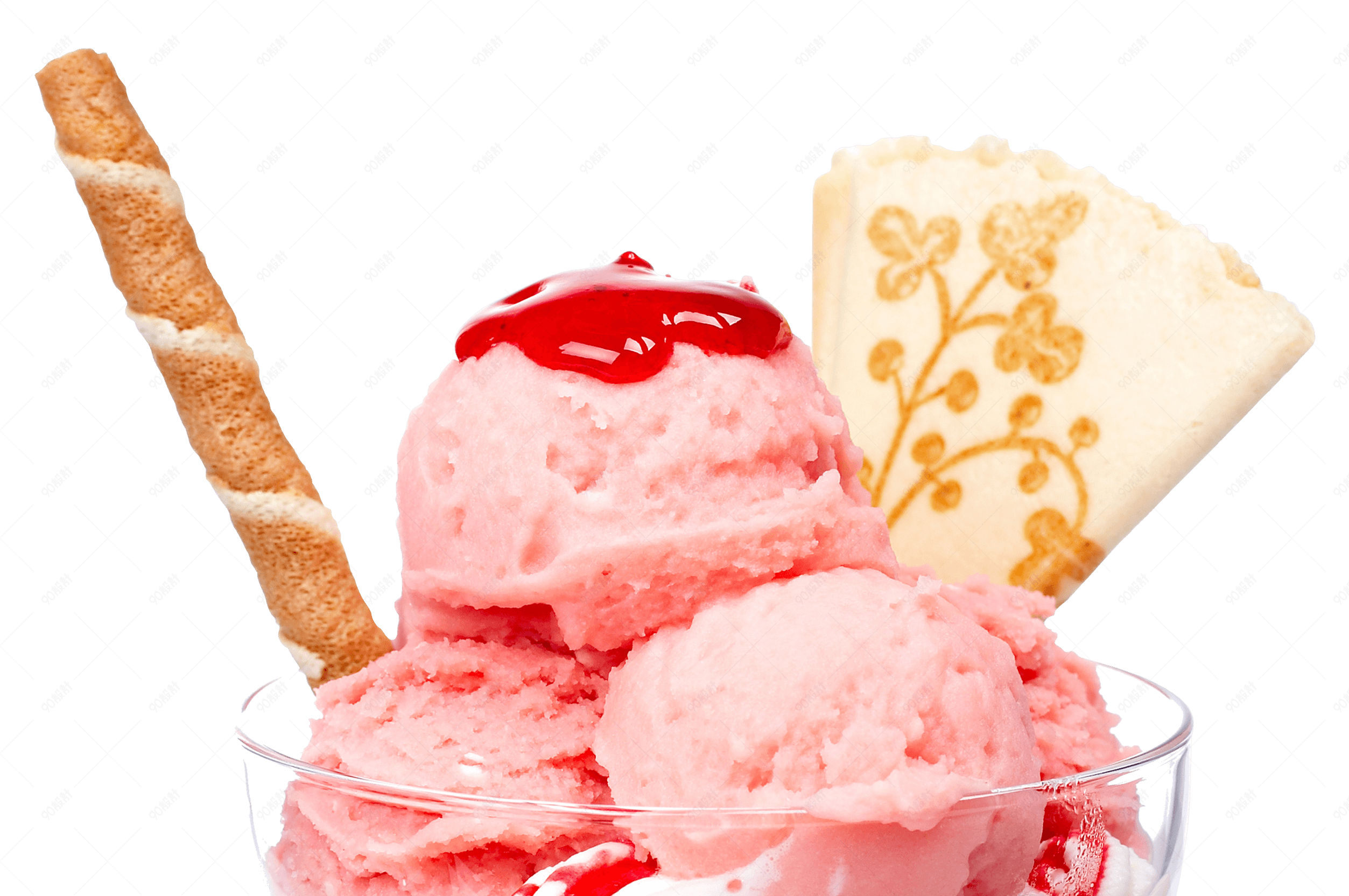 玻璃杯中的果酱球形冰淇淋