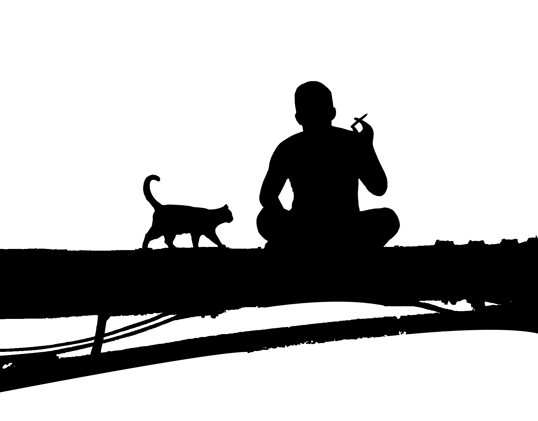 黑色免扣猫和抽烟的男人剪影