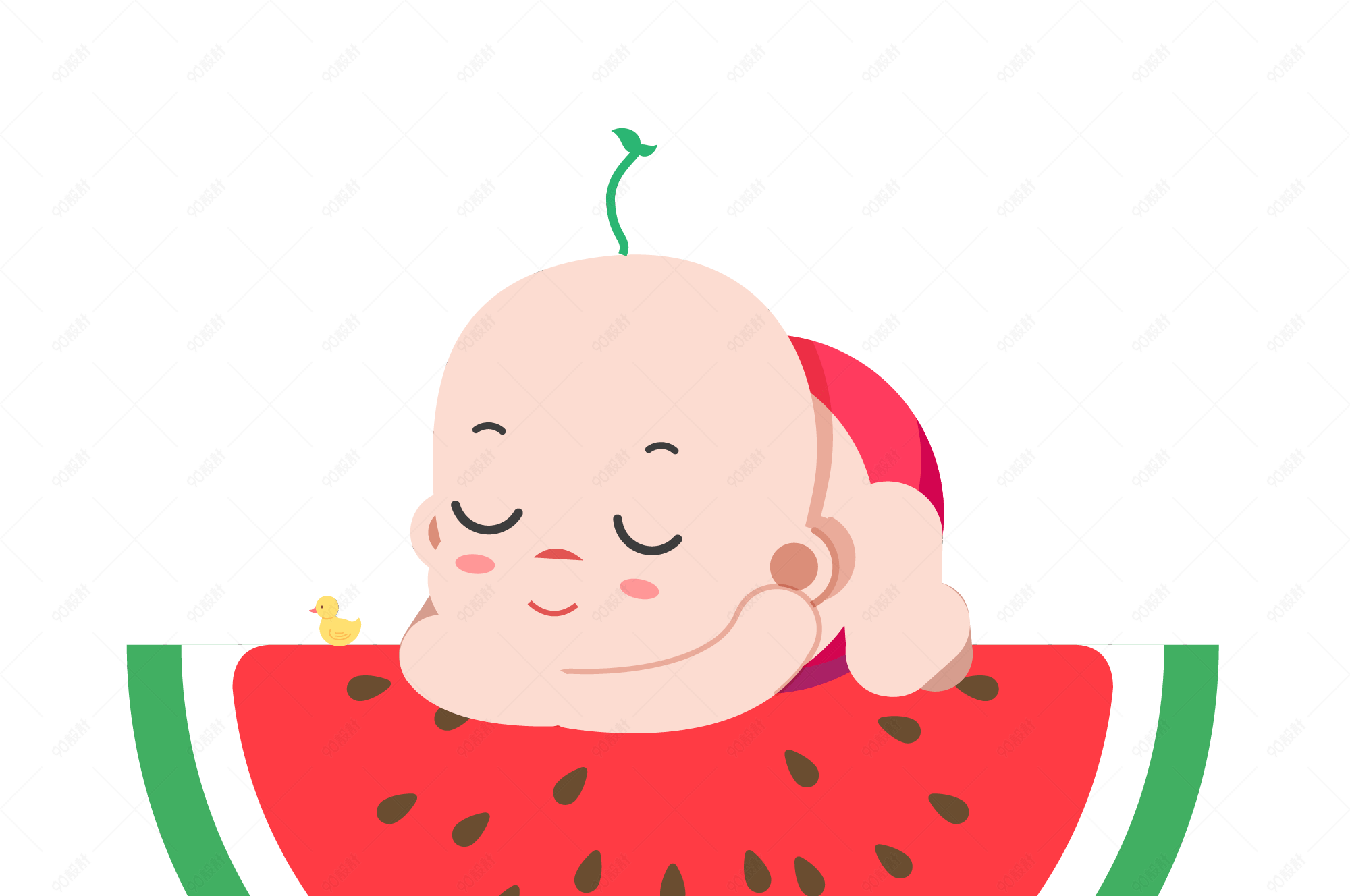 西瓜宝宝小精灵趴着睡觉