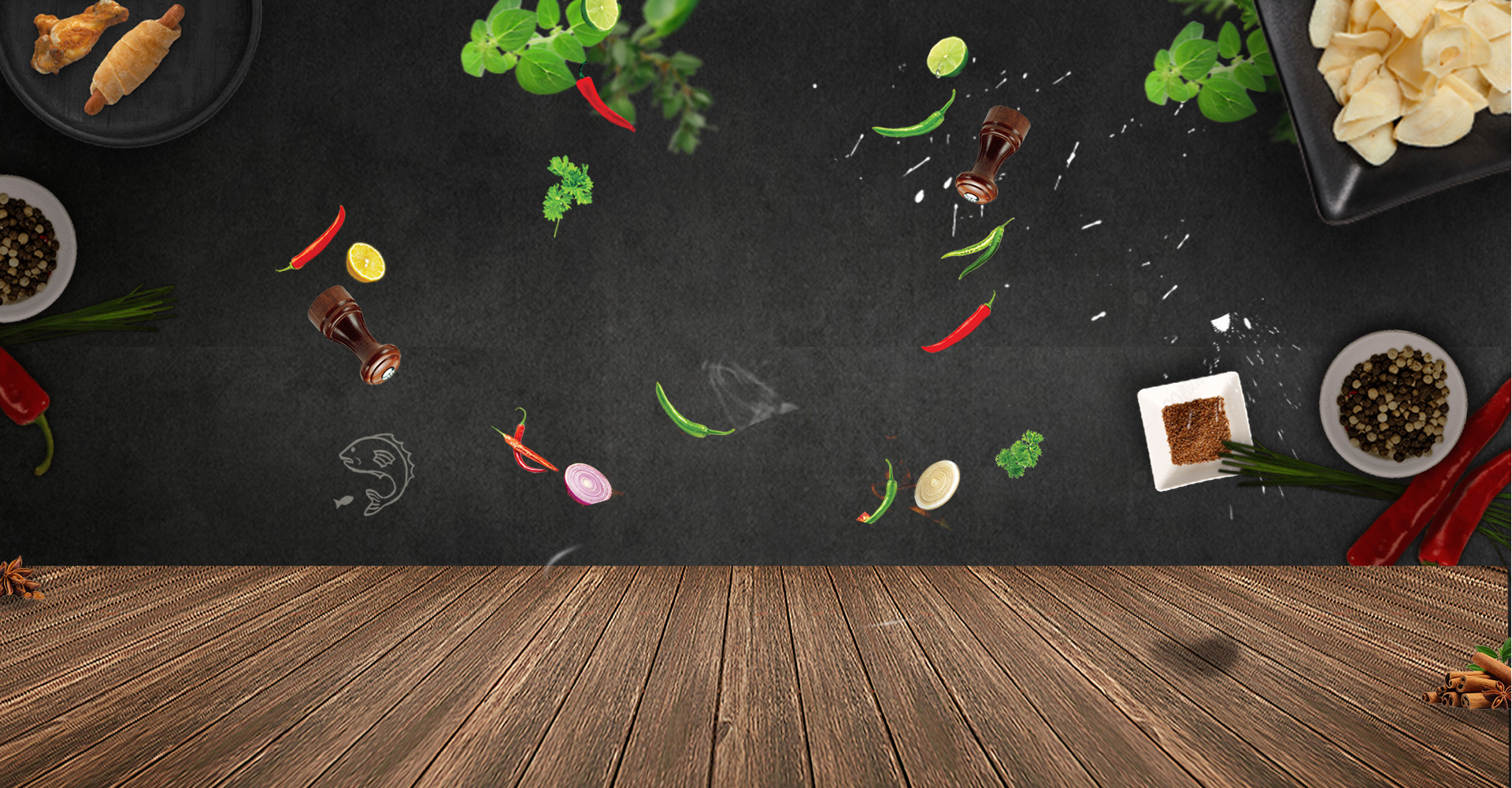 黑色文艺复古餐饮食品海报banner背景