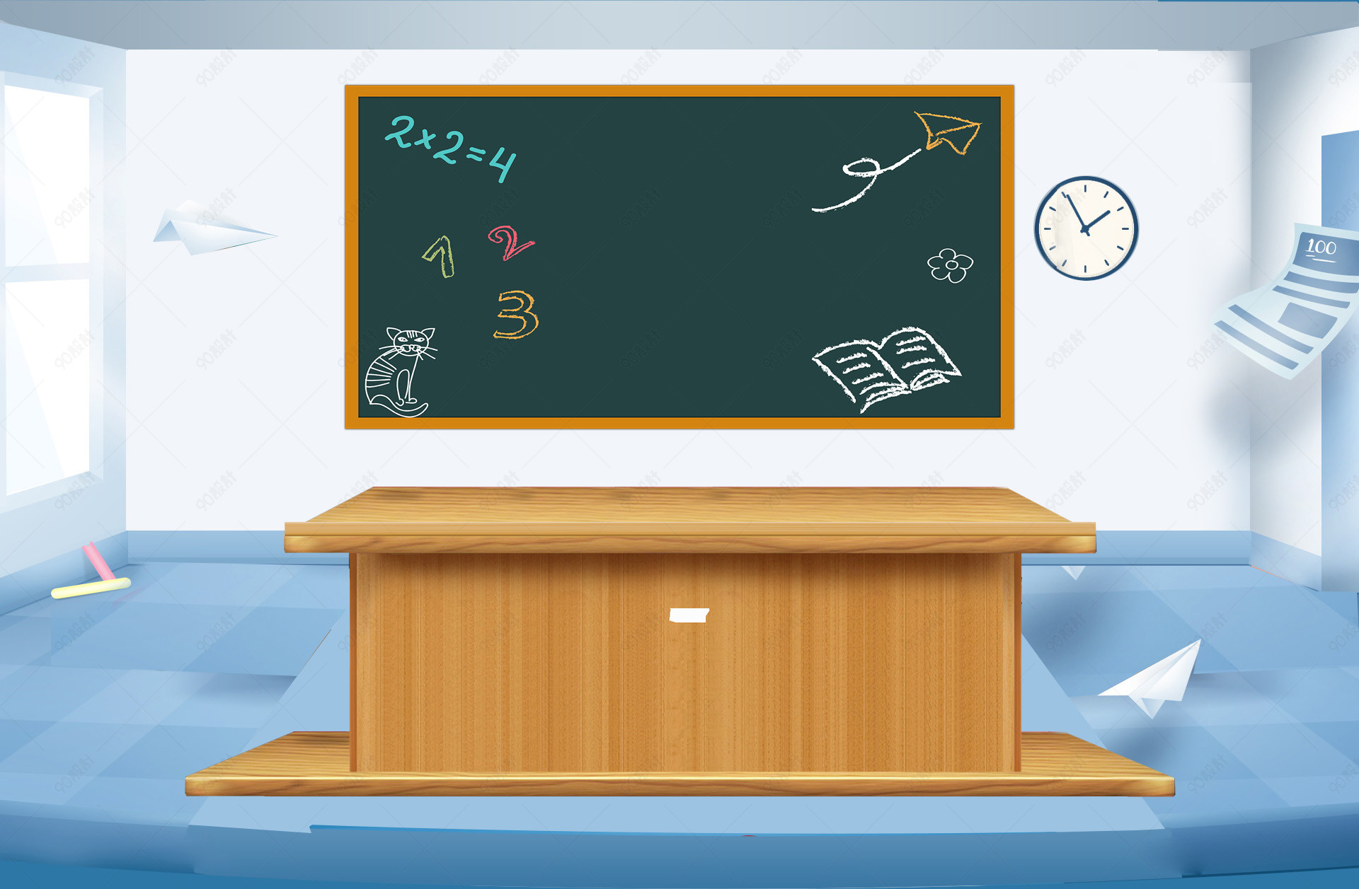 蓝色文艺复古教学课堂海报banner背景