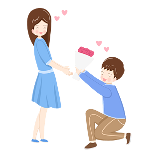 七夕情人节男孩单膝跪地求爱