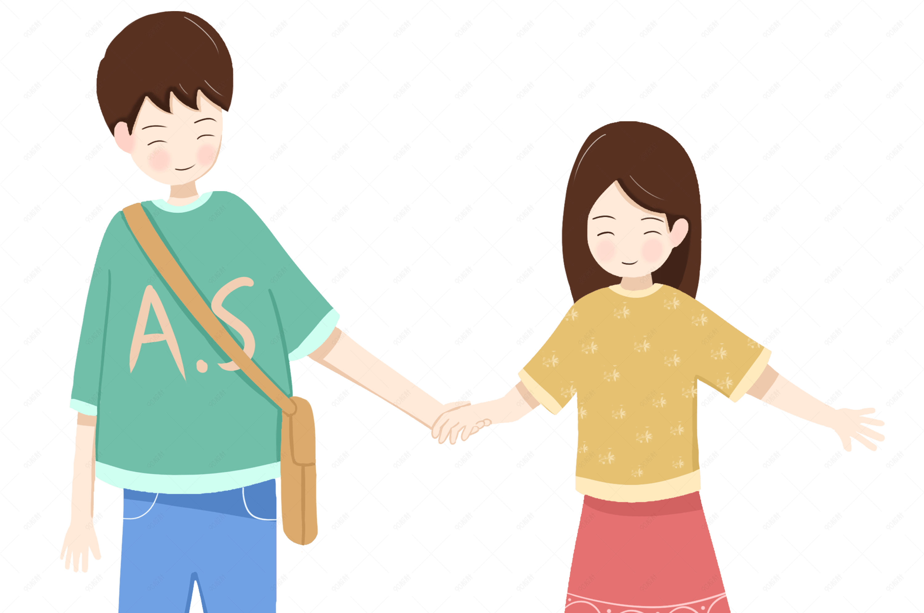七夕情人节暖色系男孩女孩手牵手约会