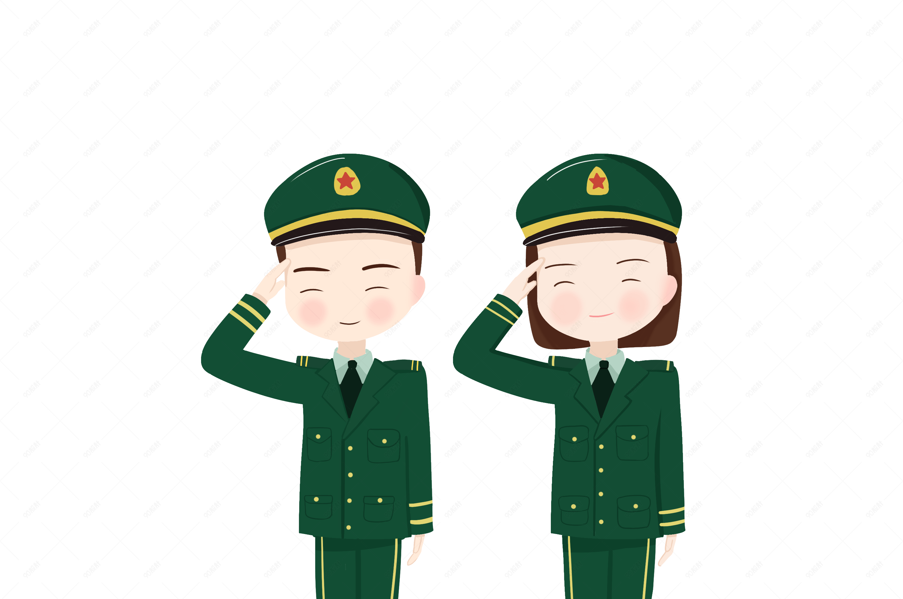 建军节军人们敬礼站直