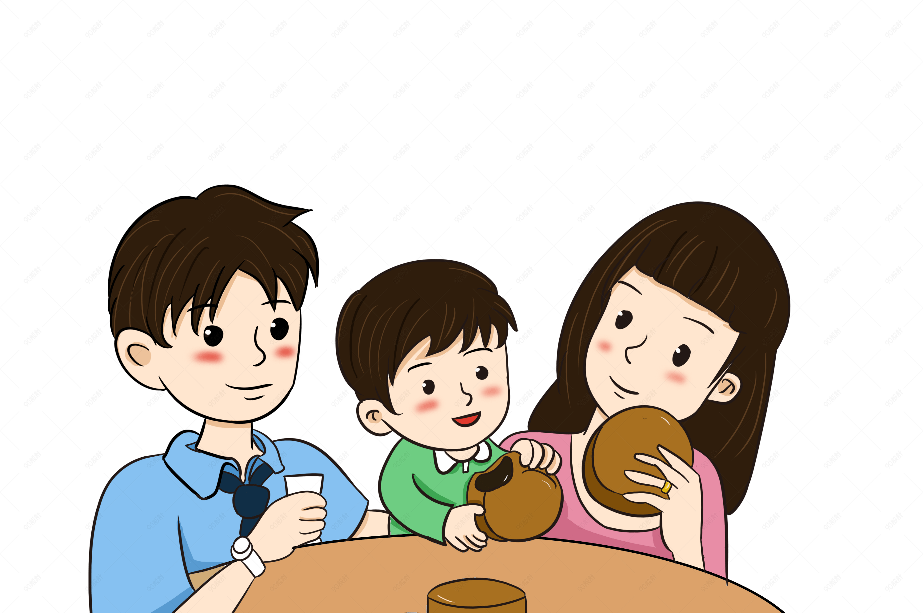 中秋节一家三口团团圆圆吃月饼