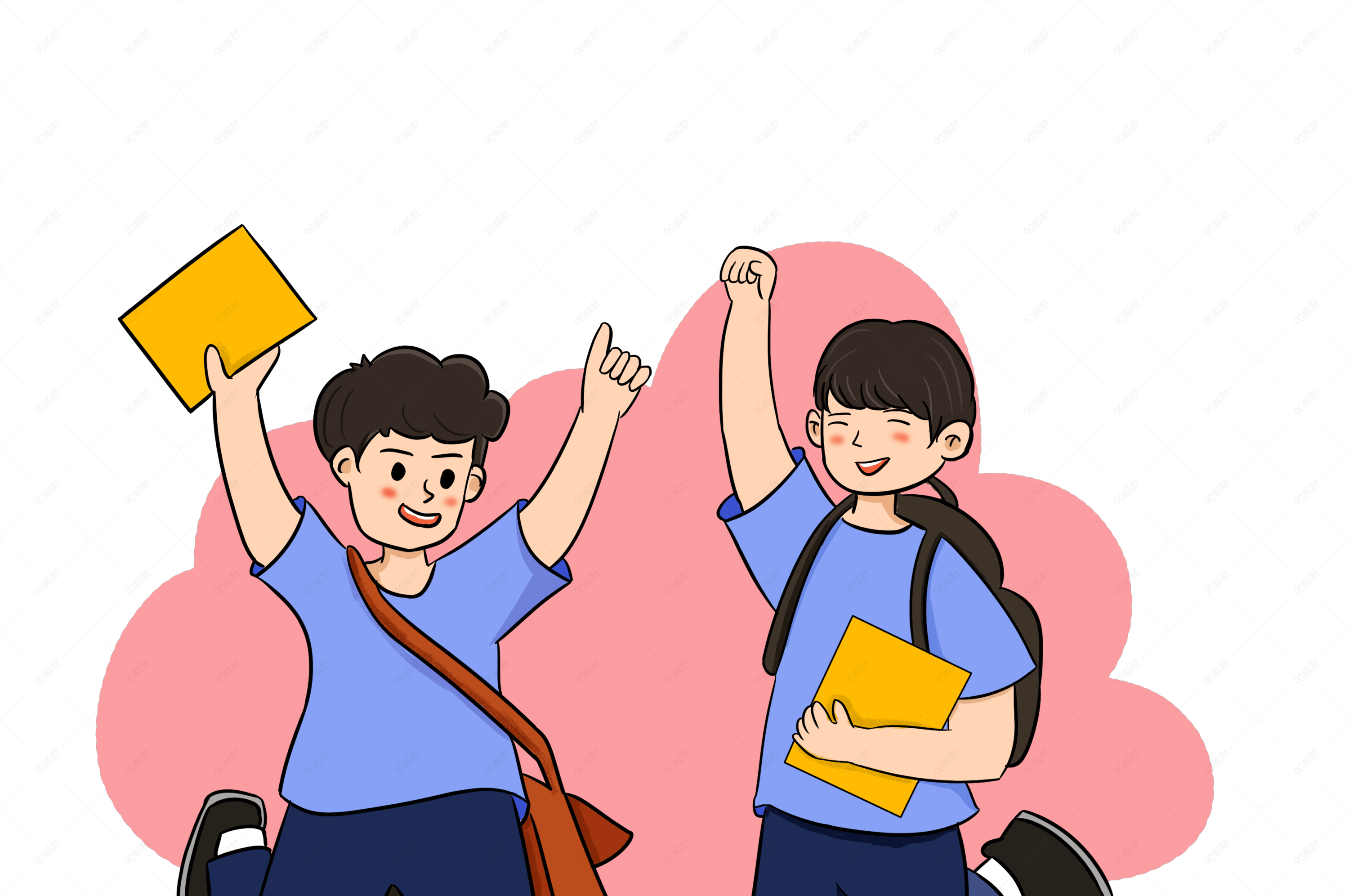 开学总动员两个男孩开心的跳了起来