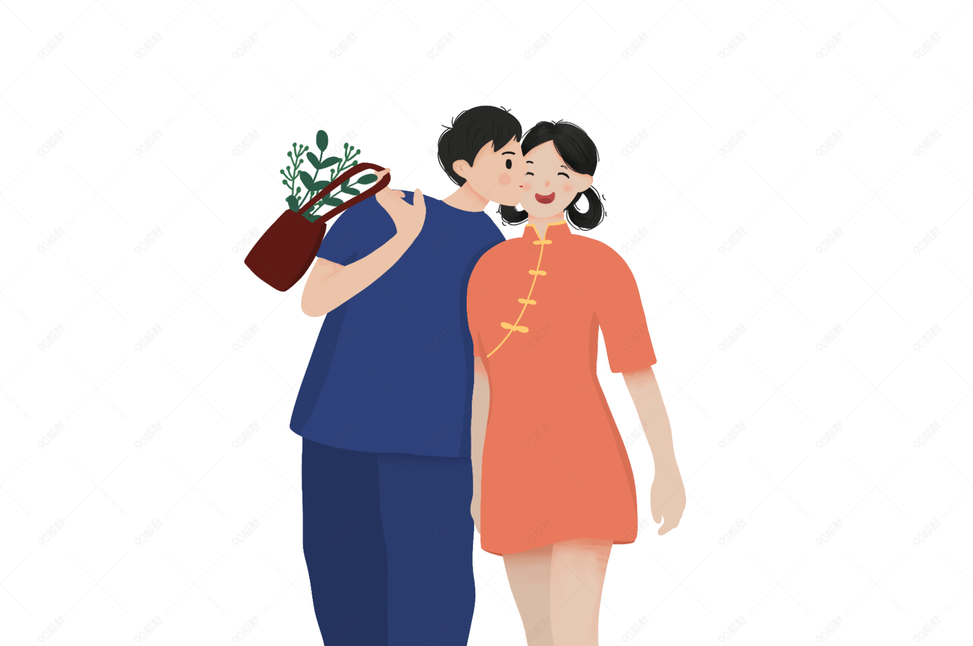 穿古风衣服的亲密的情侣【免抠元素png】-90设计网