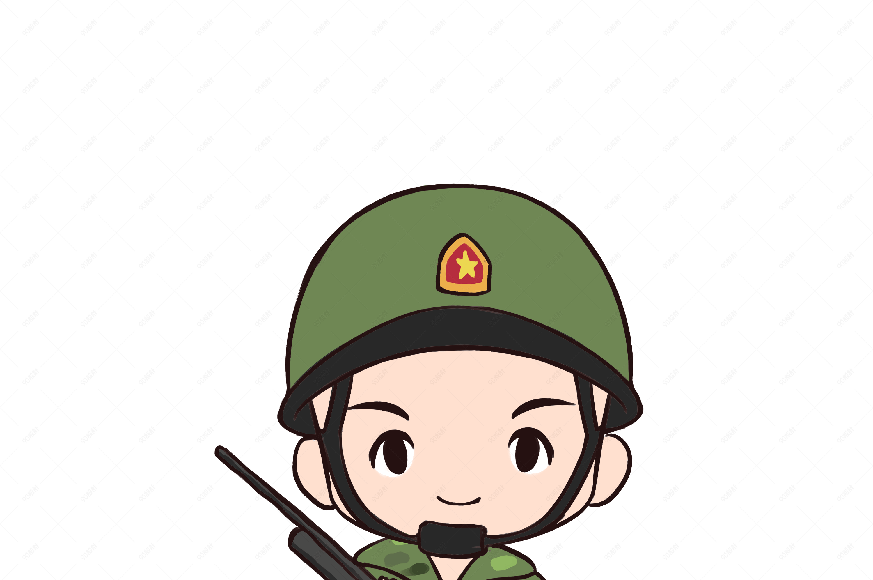 绿色军装军帽小军人手绘