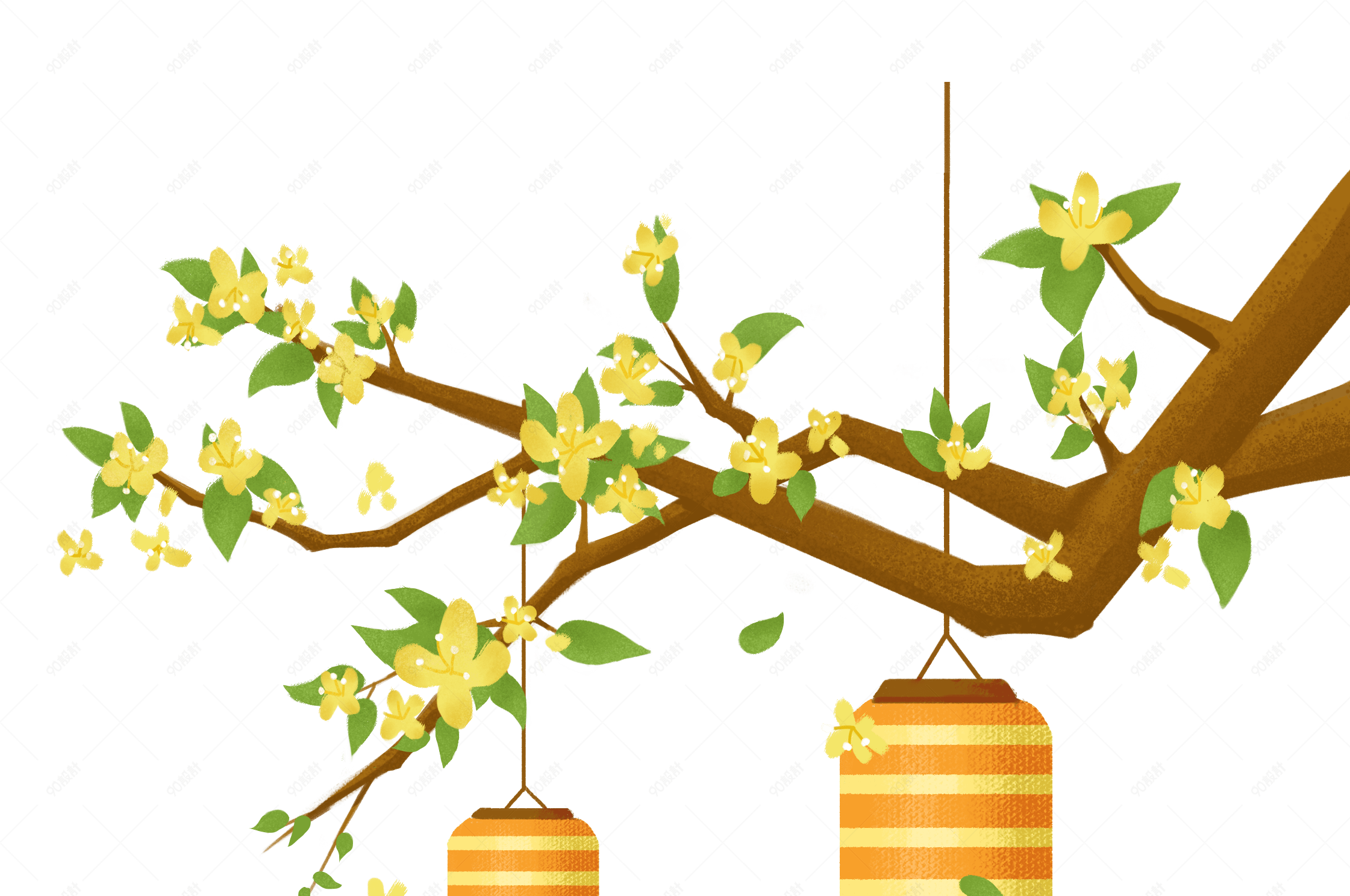 中秋节花灯桂花树黄色手绘