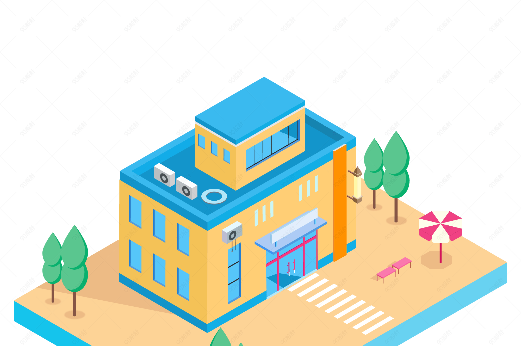 2.5d小清新建筑房子插画