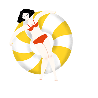 天猫游泳节夏天泳圈女孩手绘