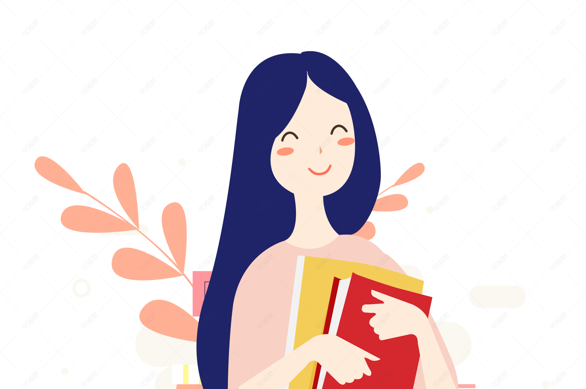 女教师抱着教科书面带微笑