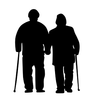 重阳节牵手夫妻老人背影剪影