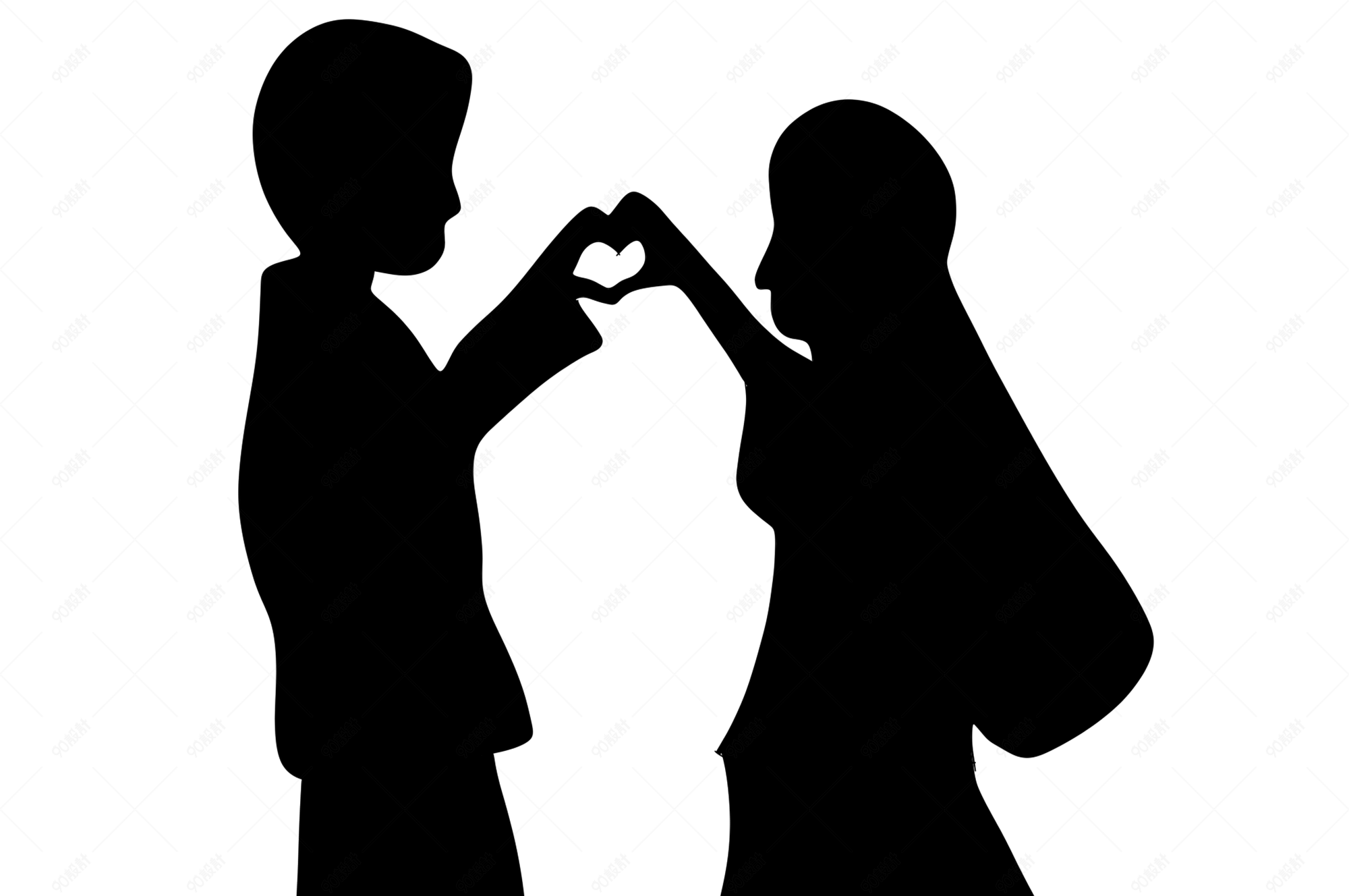 手绘恋人婚礼剪影图片