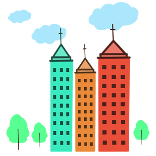 高楼大厦建筑房子插画pngpsd2000*2000城市建筑大厦大楼摩天大厦卡通