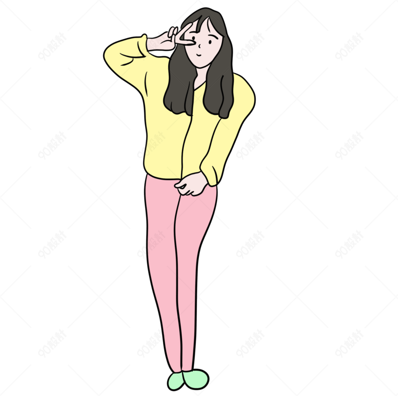 手绘可爱少女拍照图片