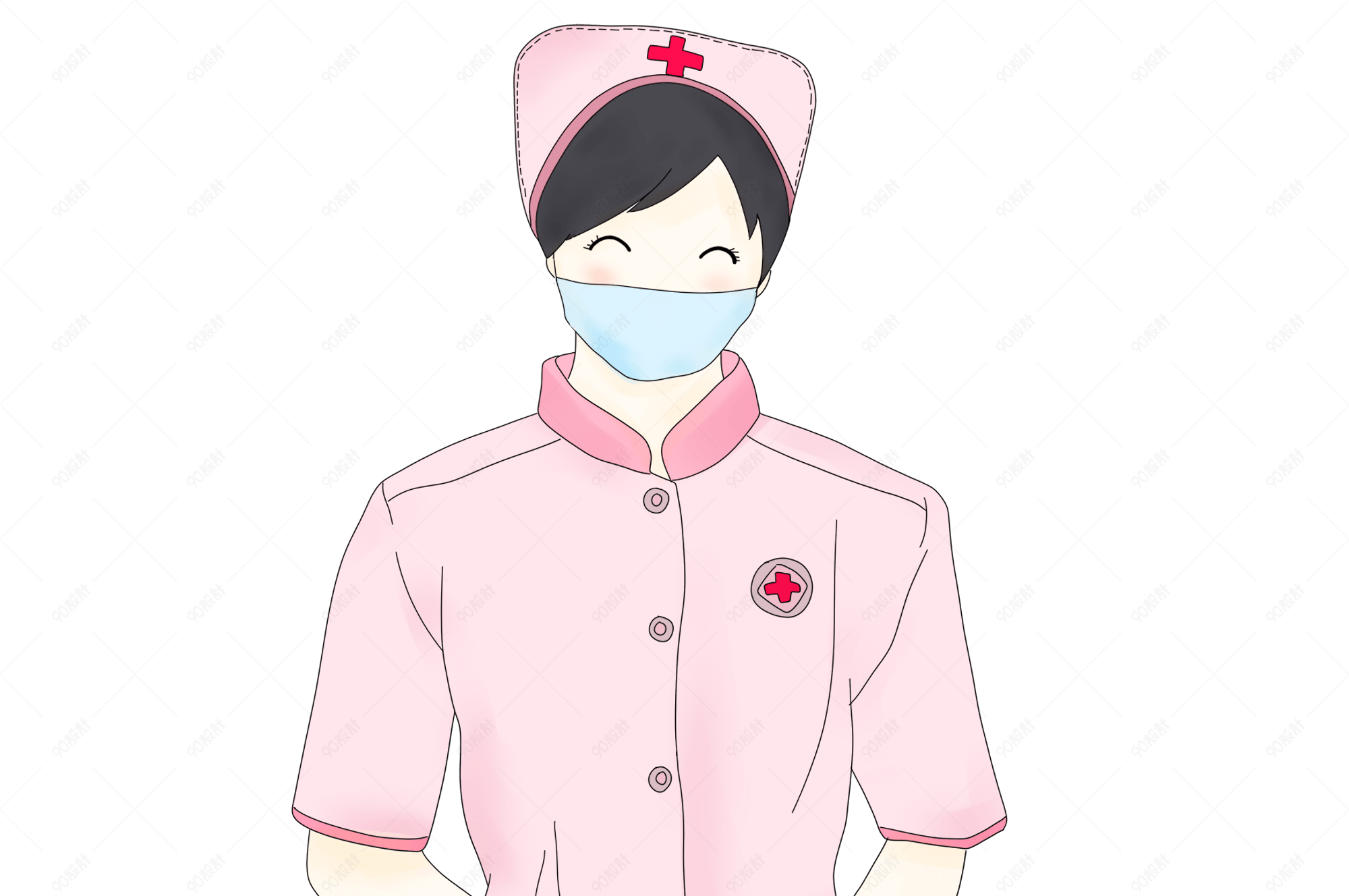 手绘抗击疫情护士卡通形象
