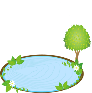 夏日田野池塘手绘卡通