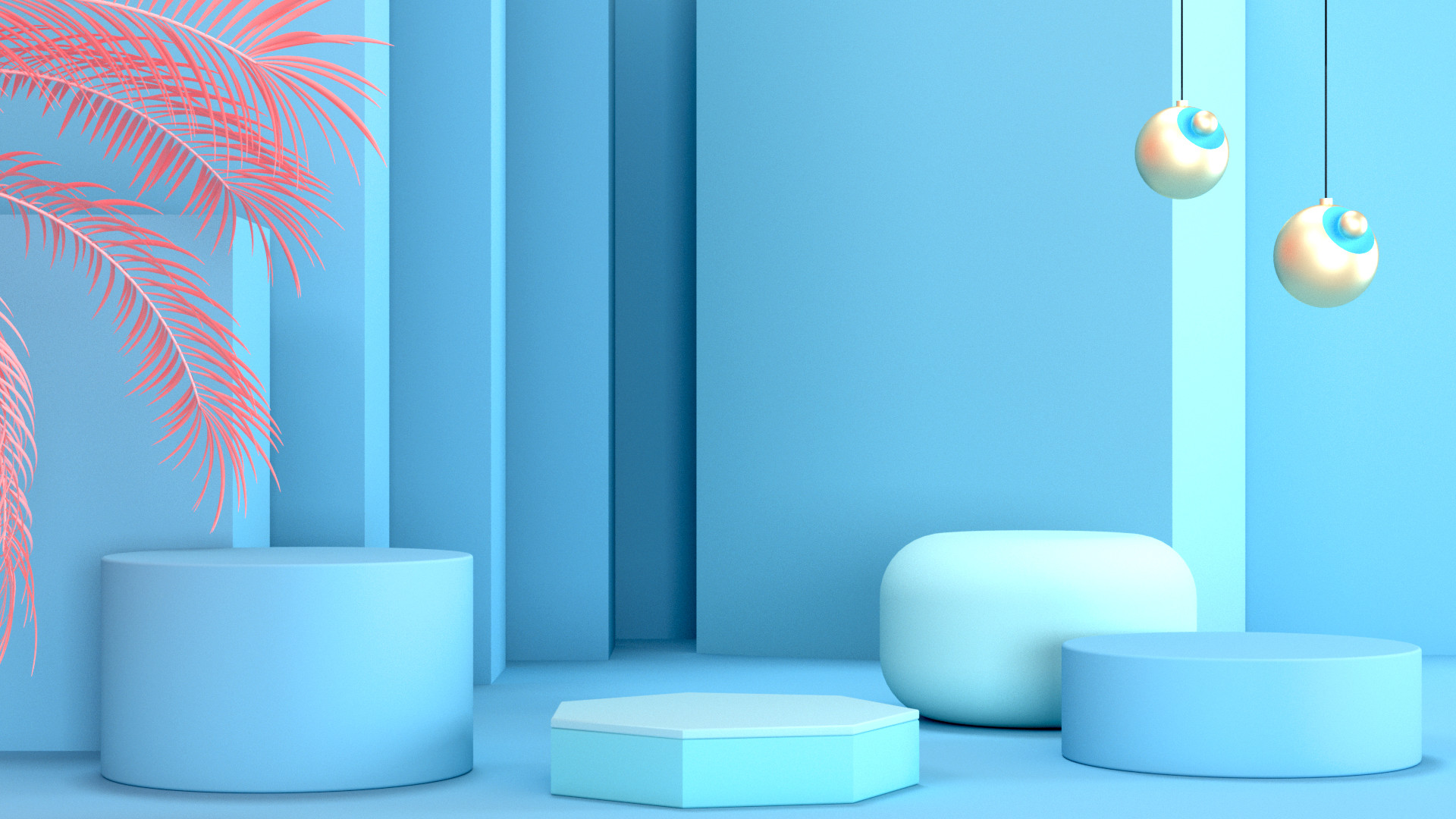 小清新蓝色立体空间c4d箱包活动海报背景【电商背景PSD】-90设计网