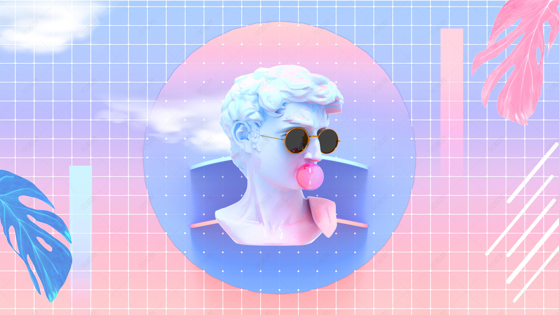 粉蓝色ins风女装创意石膏像海报背景