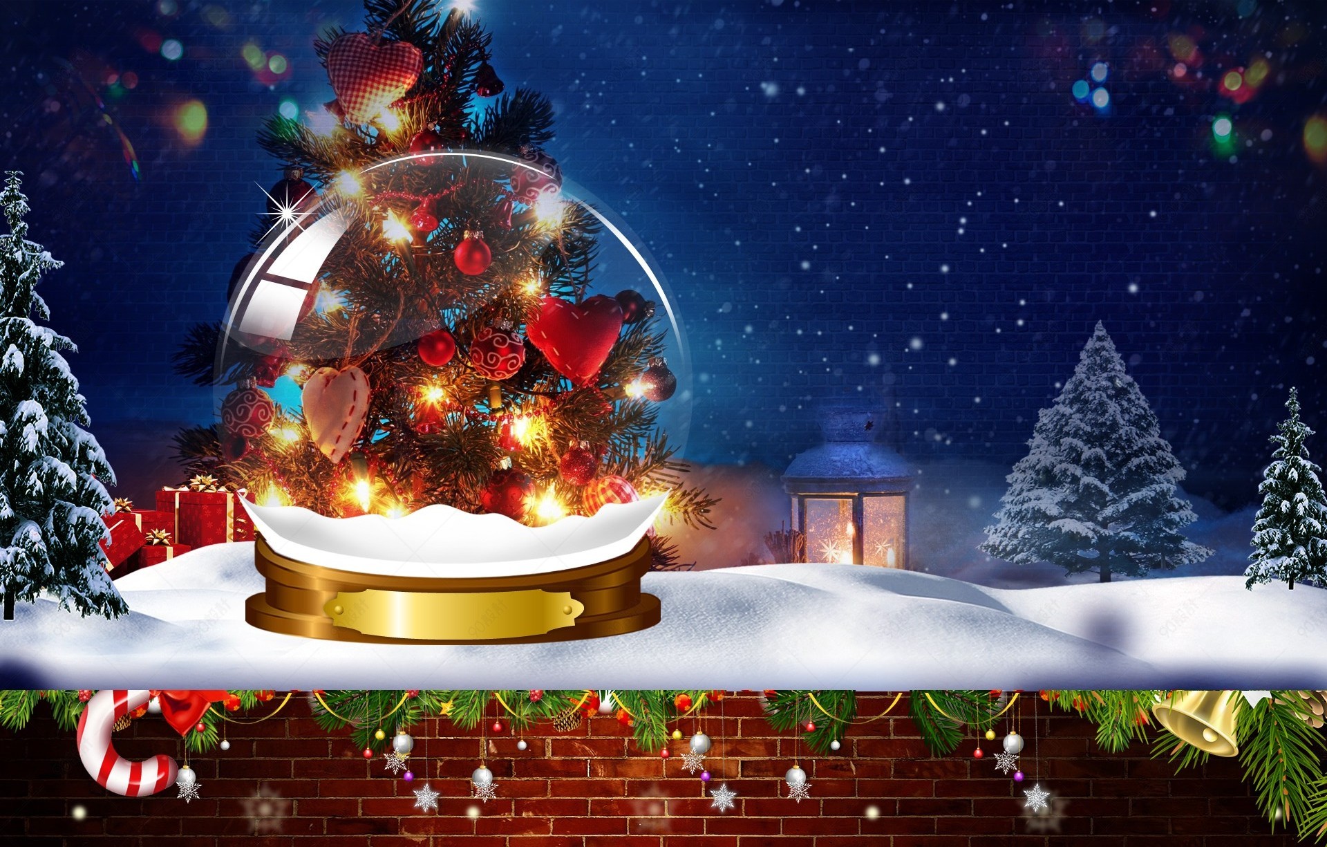 浪漫唯美爱心水晶球箱包礼品圣诞节海报背景