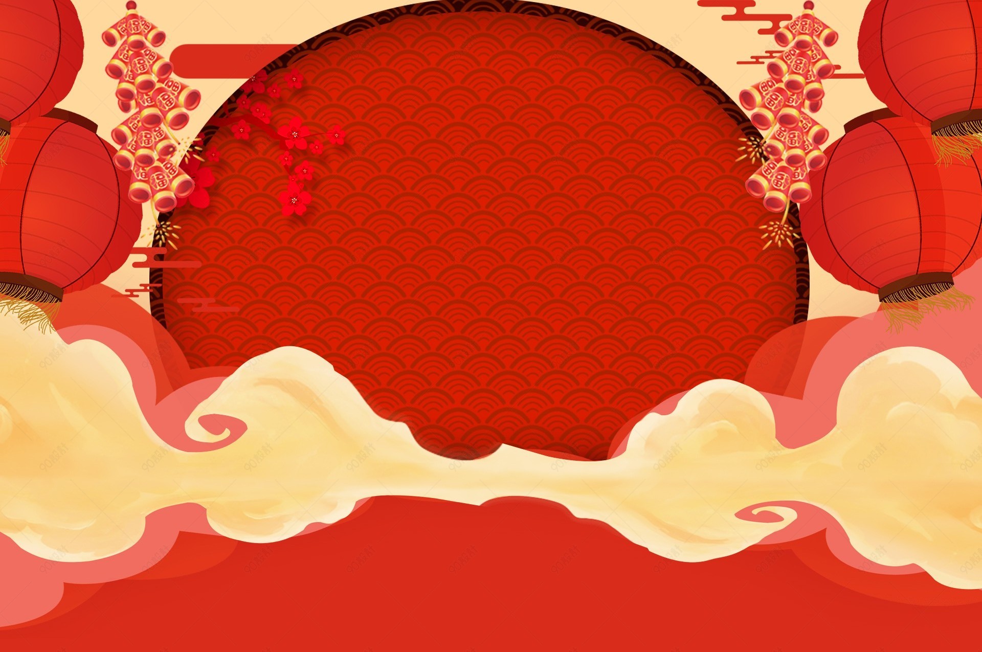 中国风云纹灯笼家用电器新年春节海报背景