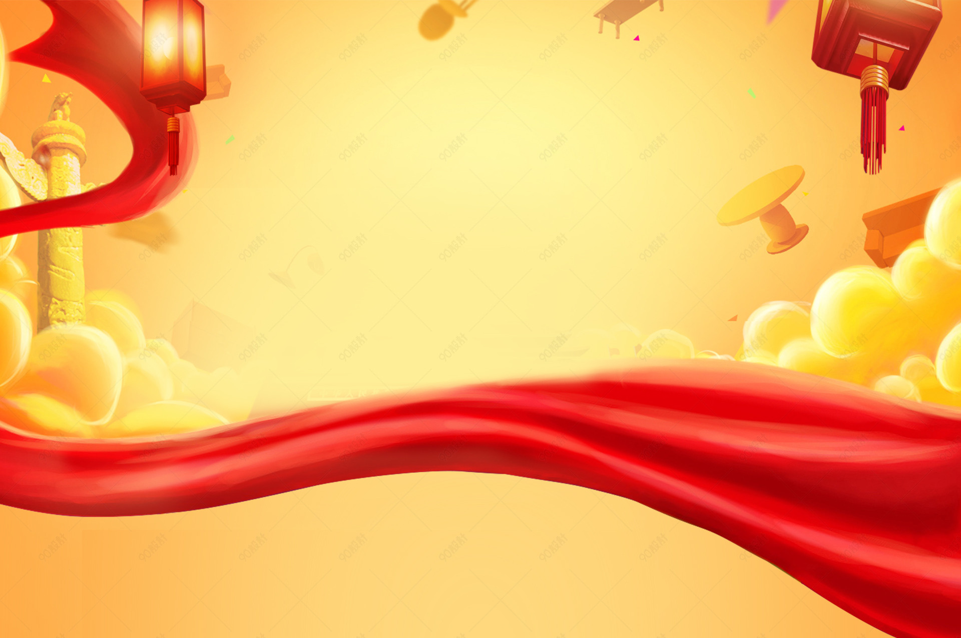 黄色渐变中国风国庆节数码家电促销海报背景