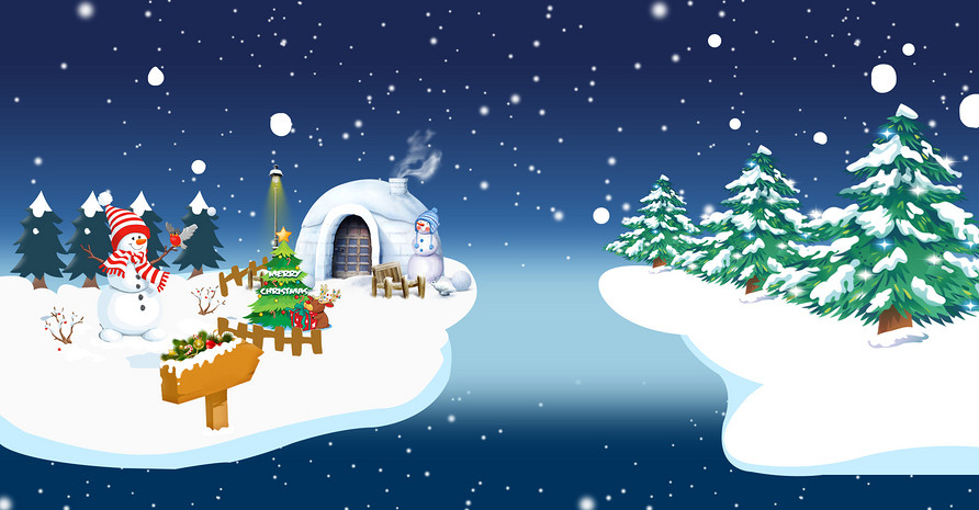 蓝色卡通雪景圣诞节儿童玩具节日海报背景
