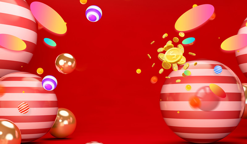 红色圆球装饰箱包鞋类促销海报背景